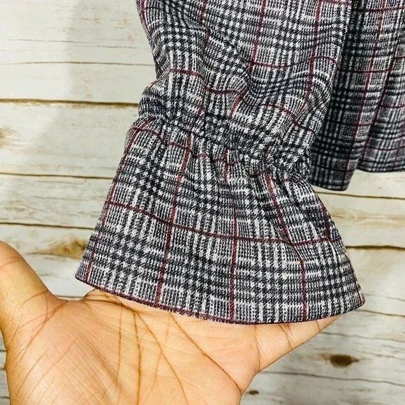 Nine West women's round neck long sleeve gray white check dress size M - Picture 3 of 7